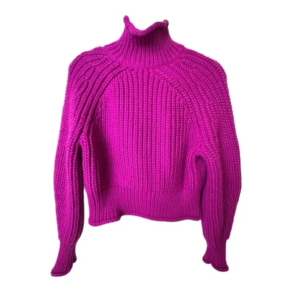 H&M Chunky Knit Turtleneck Sweater – Fuchsia / Magenta – Size S C033 - Picture 2 of 7